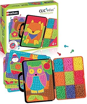 Nathan - Clic Educ Mosaïques - jeu de société - jeu d'apprentissage et reconnaissance des couleurs - développe la motricité fine et la créativité - 675 pions - loisirs créatifs - enfant 4 ans