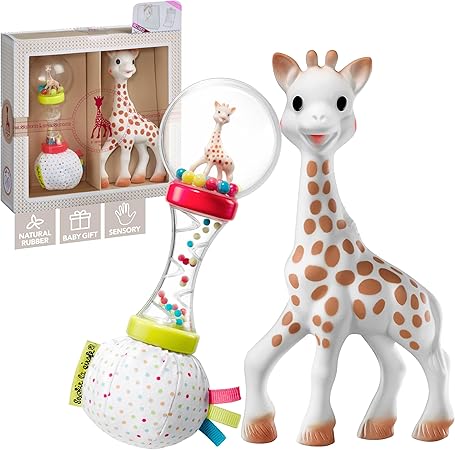 Sophie la Girafe - Coffret Cadeau Naissance Sophie la Girafe + hochet soft maracas - Contenant 1 jouet à mordiller caoutchouc 100% naturel, 1 hochet - Set d'activité pour enfant
