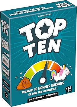 Asmodee - Top Ten - Jeu de Société Hilarant - Jeu d'Ambiance pour Adultes et Enfants dès 14 ans - Jeu de Cartes Drôle - Fous Rires entre Adultes & Ados - 4 à 9 joueurs -30 min - En Français