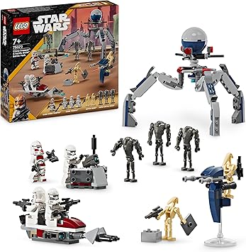 LEGO Star Wars Pack de Combat des Clone Troopers et Droïdes de Combat, Jouet pour Enfants, avec Speeder Bike, Figurine Tri-Droïde et Poste Défensif, Cadeau pour Garçons et Filles Dès 7 Ans 75372